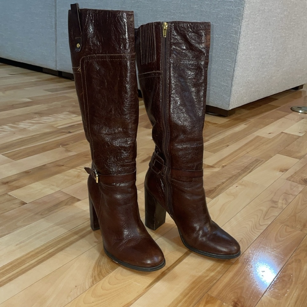 Audrey Brooke brown leather knee high boots